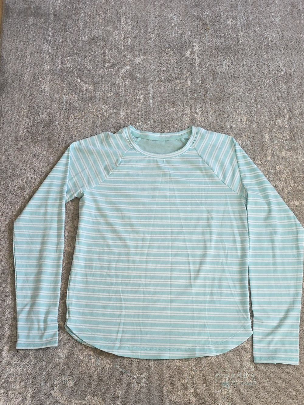 Athleta Girls' Long Sleeve Mint and White Stripe Tee